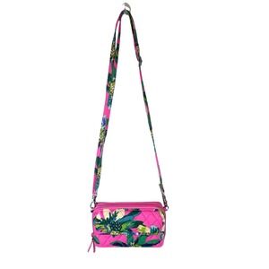 Vera Bradley Tropical Paradise Crossbody Wallet Pink Floral Quilted Bag Retired